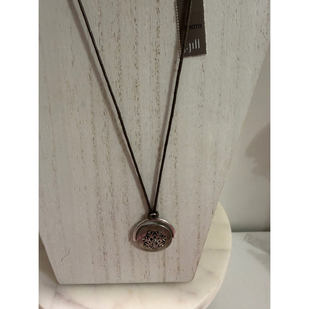 J Jill Snowflake Pendant Necklace Brown Cord Adjustable Boho Charm